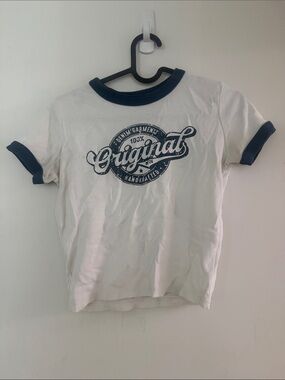 Original Graphic Ringer Tee for Kids in White and Navy